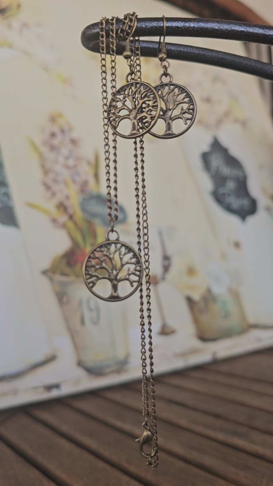 Conjunto de Collar y Pendientes Árbol de la Vida – Bronce Envejecido