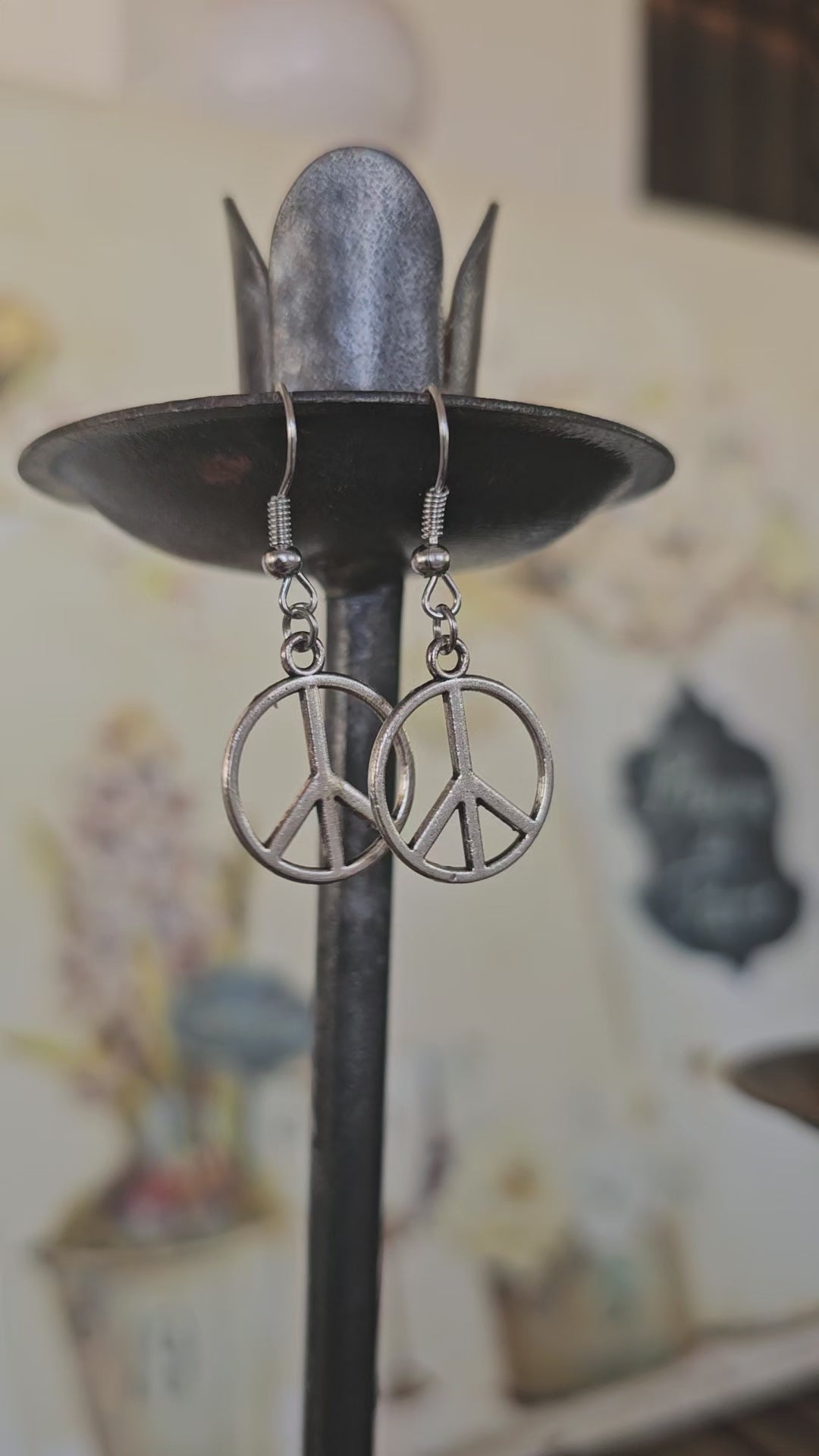 Pendientes Colgantes Símbolo de la Paz Plata Vieja - Estilo Boho