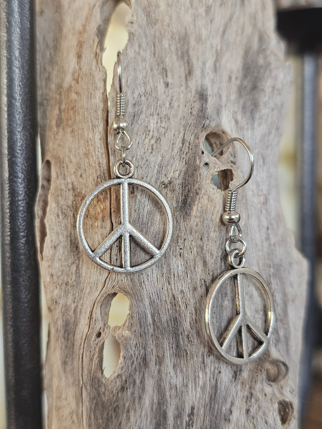 Pendientes Colgantes Símbolo de la Paz Plata Vieja - Estilo Boho