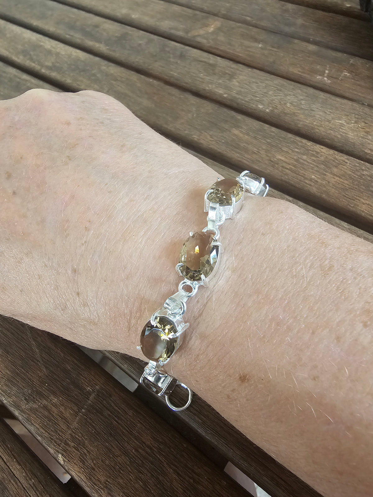 Pulsera de Plata 925 con Cuarzo Ahumado Facetado