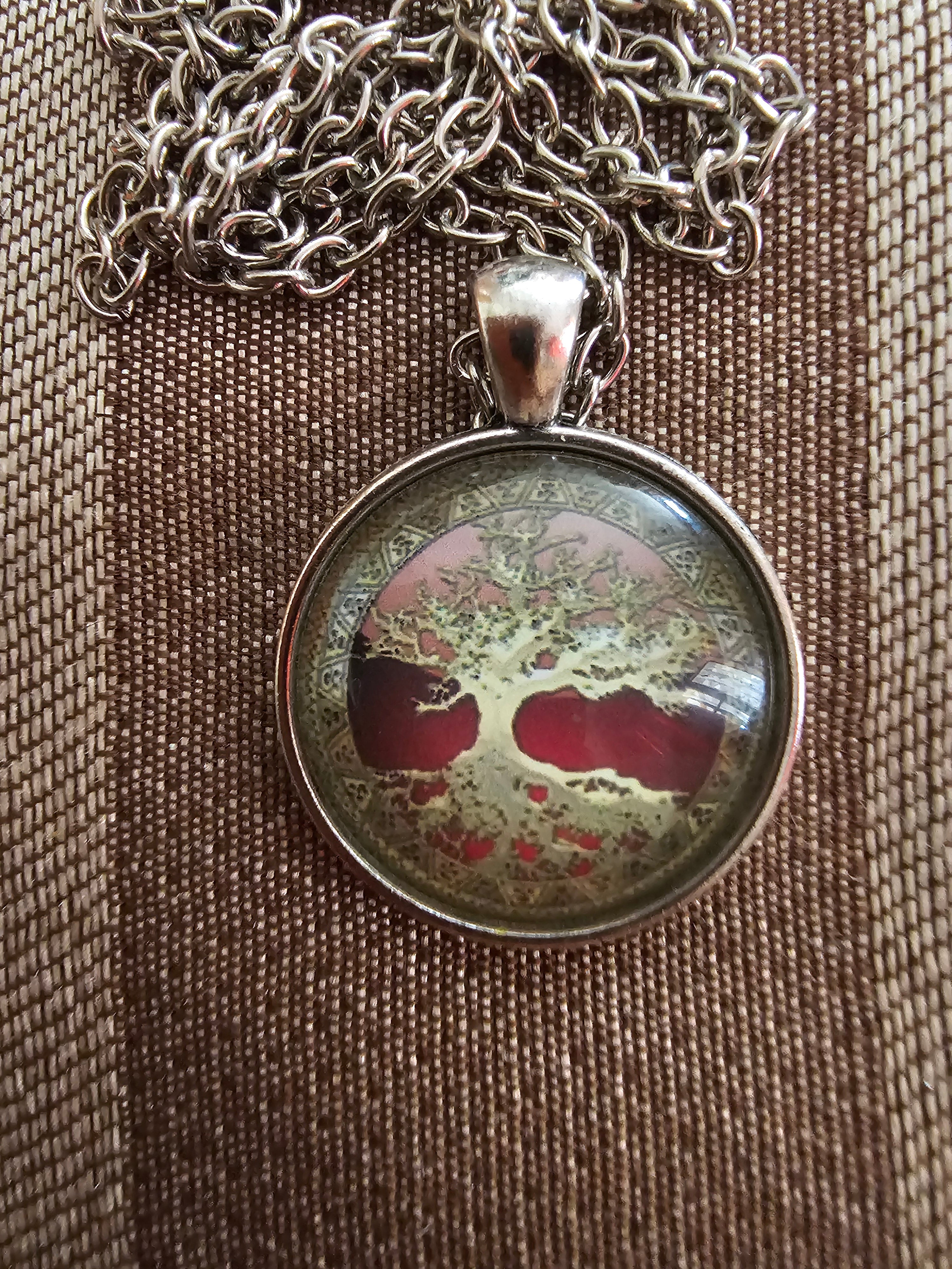 Árbol de la Vida, cabujón abovedado de cristal, arte alterado, cadena color plata, collar de la vida eterna