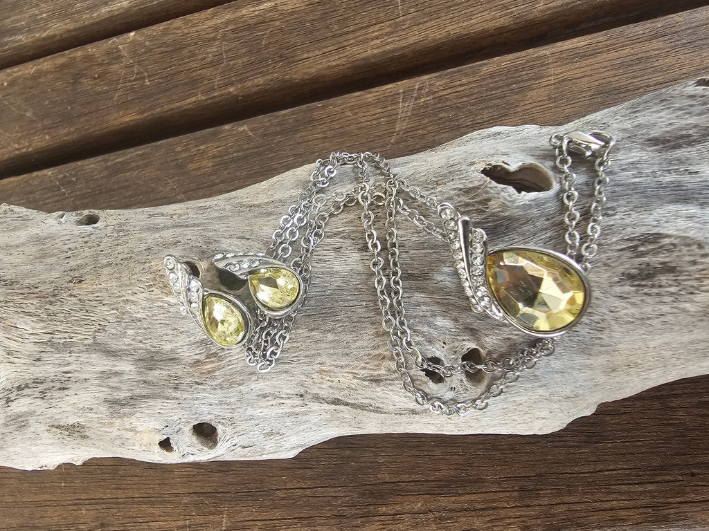 Conjunto de Collar y Pendientes de Cristal Amarillo Elegancia Silvestre