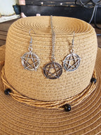 Conjunto de Collar y Pendientes Pentagrama – Plata Envejecida