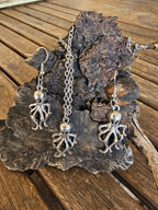 Conjunto de Collar y Pendientes Pulpo – Plata Envejecida