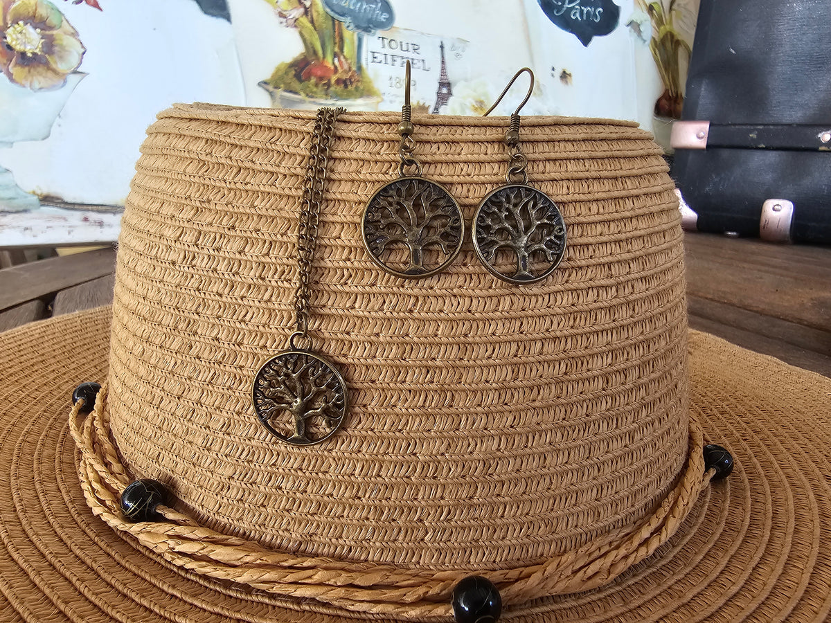 Conjunto de Collar y Pendientes Árbol de la Vida – Bronce Envejecido