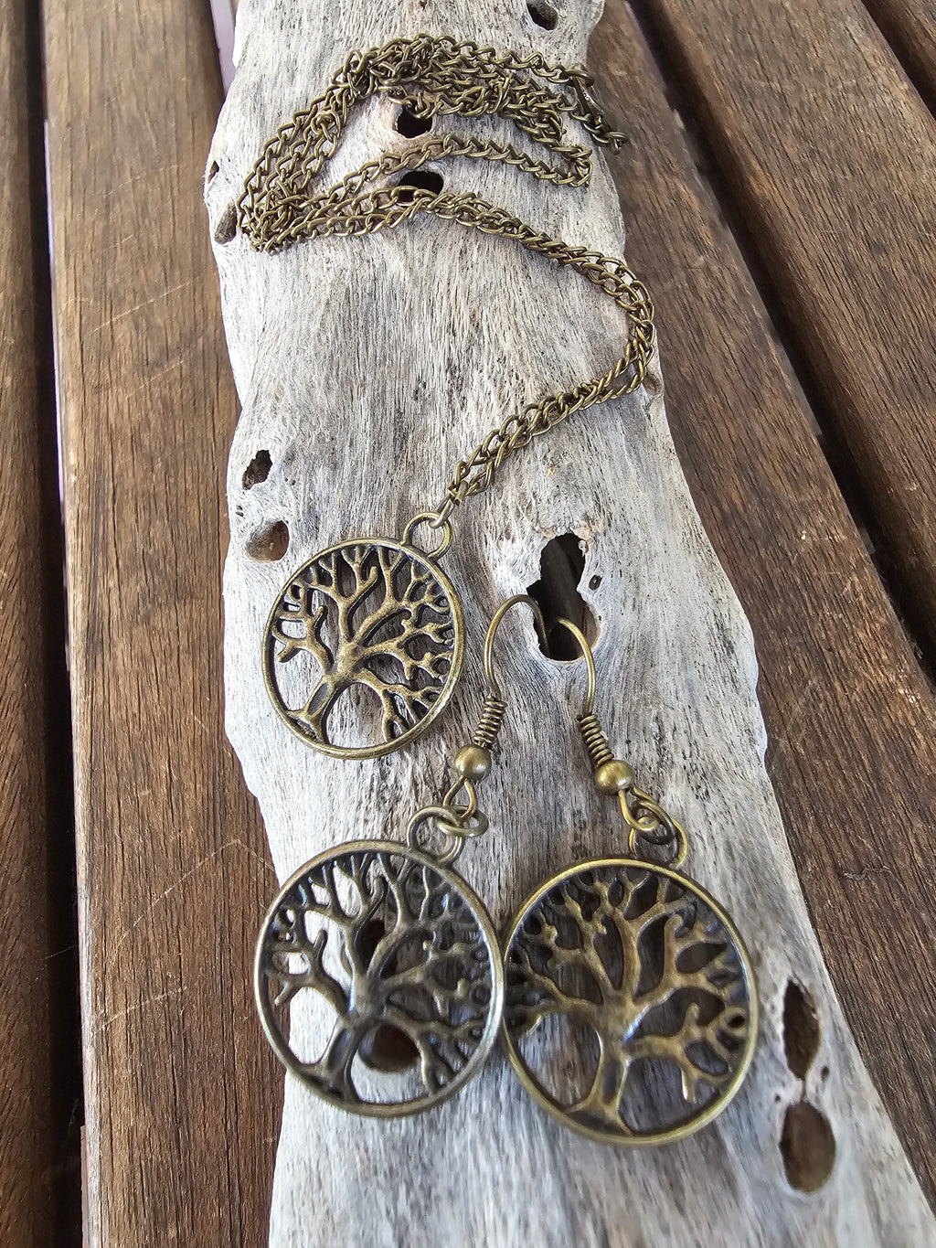Conjunto de Collar y Pendientes Árbol de la Vida – Bronce Envejecido