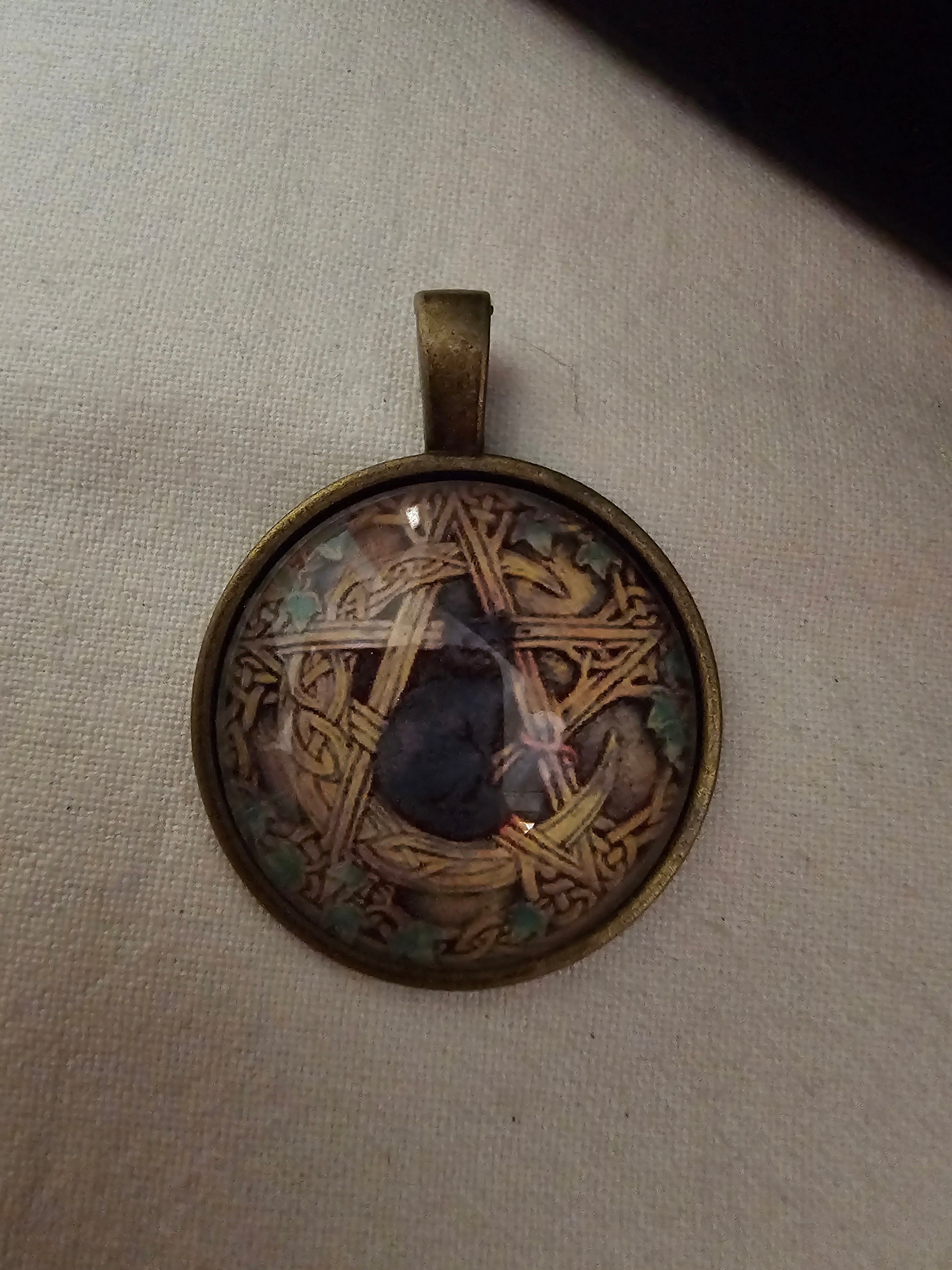Gato Negro en Pentagrama, Wicca Collar Colgante