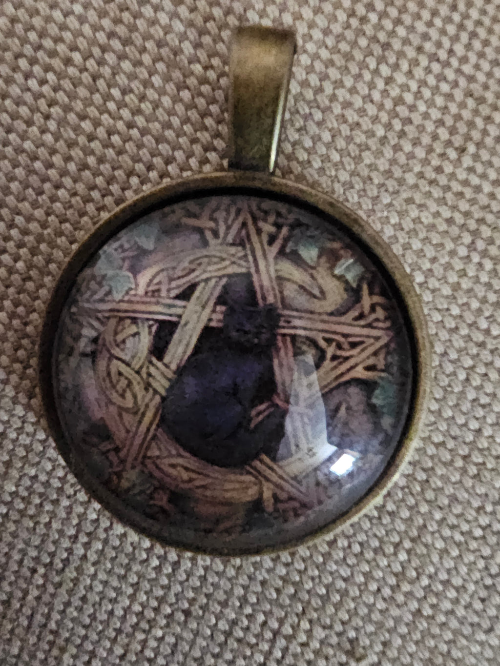 Gato Negro en Pentagrama, Wicca Collar Colgante