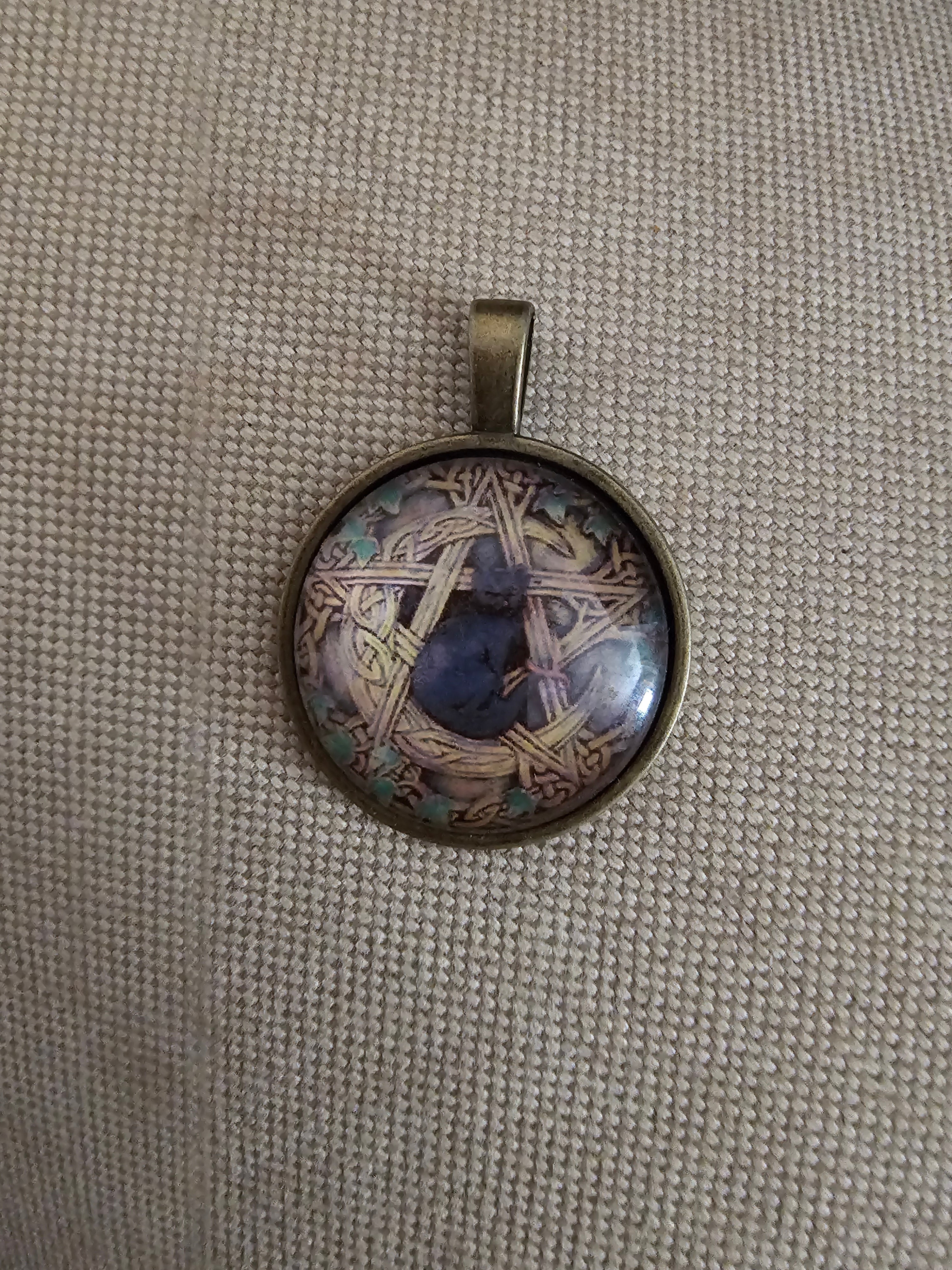 Gato Negro en Pentagrama, Wicca Collar Colgante