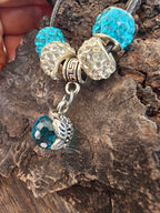 Collar de Cordón Negro con Cuentas Pavé y Colgante Turquesa – Estilo Pandora