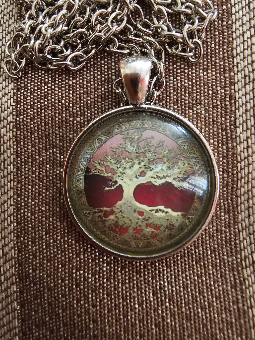 Árbol de la Vida, cabujón abovedado de cristal, arte alterado, cadena color plata, collar de la vida eterna