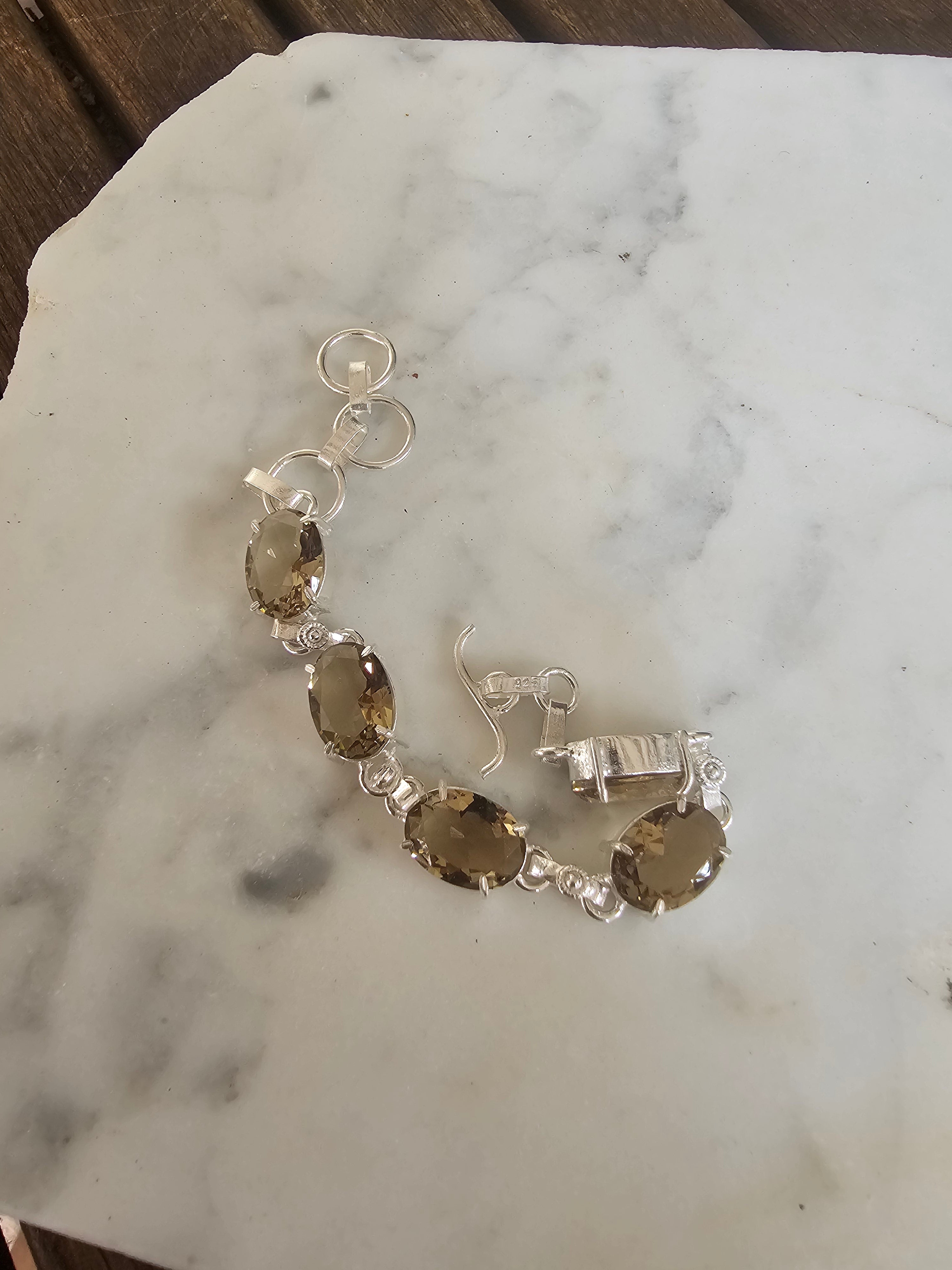 Pulsera de Plata 925 con Cuarzo Ahumado Facetado
